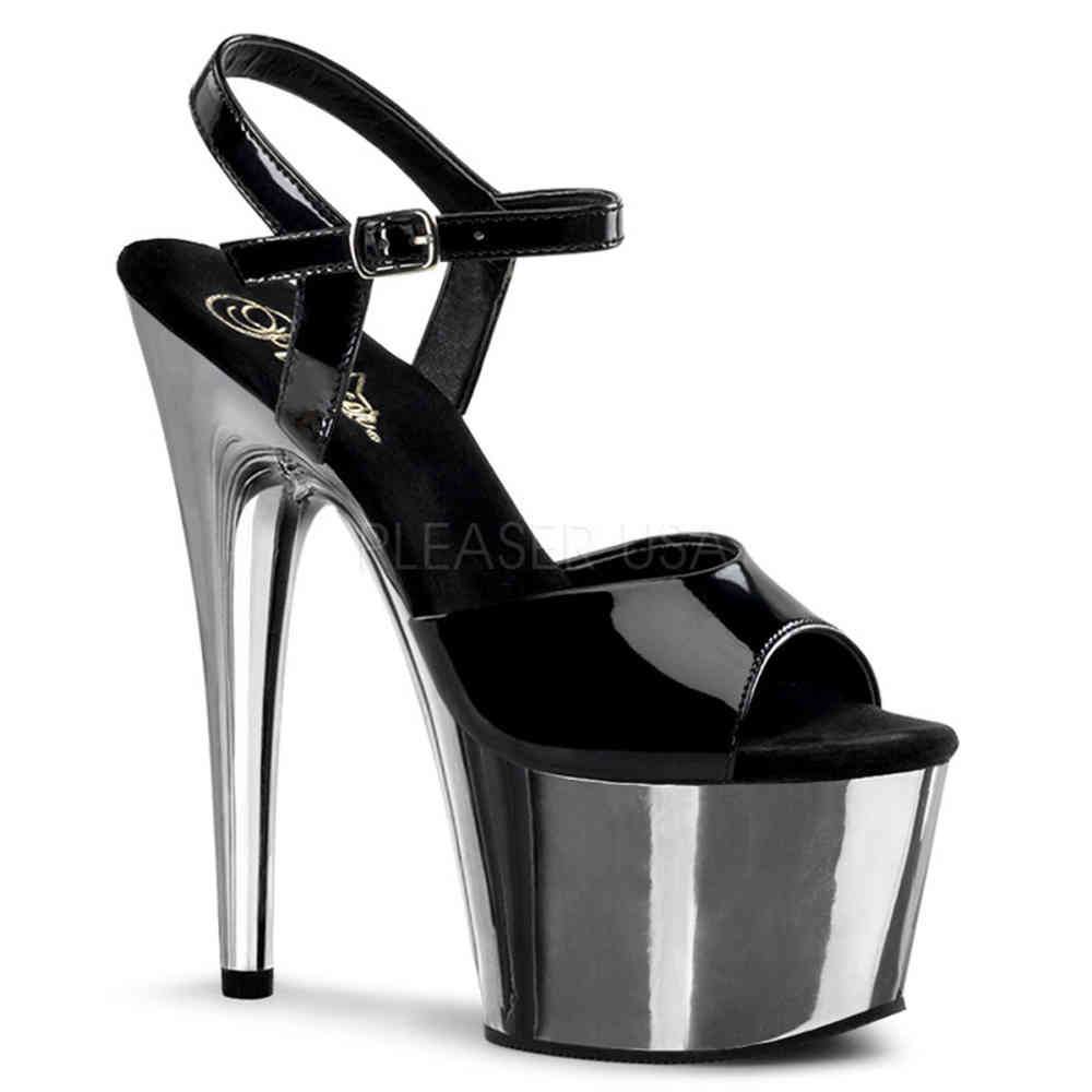 Pleaser - ADORE709 Sandale à bride à la cheville, Pole dance chaussures - Chaussures de pole dance - Noir/Couleur chrome Product image